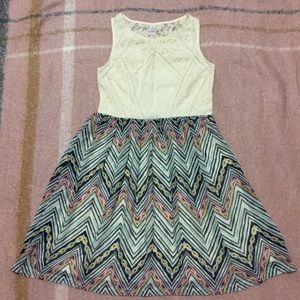 Fit and Flare Chevron Zigzag And Lace Dress Xhilaration